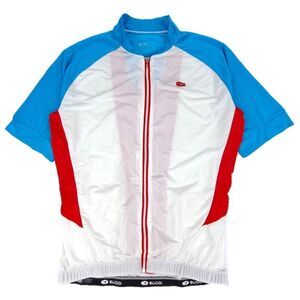 SUGOI Semi Fit Red White Blue Cycling Ripstop Zip Up Jersey Top Mens Medium Bike